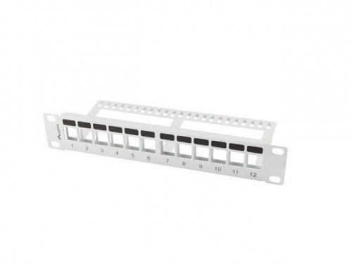 Patch panel pusty Lanberg 12 port 1U 10 cali z organizerem do modułów keystone szary