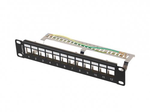 Patch panel pusty Lanberg 12 Port 1U 10 cali FTP z organizerem do modułów Keystone czarny