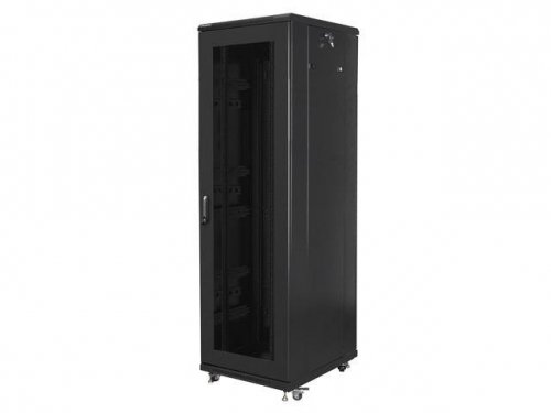 Szafa instalacyjna Rack stojąca 19 cali 42U 600x800 czarna drzwi perforowane Lanberg (flat pack)