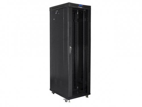 Szafa instalacyjna Rack stojąca 19 cali 42U 600x1000 czarna drzwi szklane LCD Lanberg (flat pack)