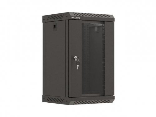 Szafa instalacyjna Rack Lanberg Wisząca 10 cali 9U 300x300 Drzwi Przeszklone (flat pack) Czarna