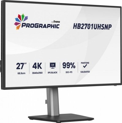 IIYAMA Monitor komputerowy  27 cali ProGraphic HB2701UHSNP-B1 4K,IPS BLACK 2.0,450cd,VESA USB-c dock(PD:96W),HDMI,DP,DAISY/CHAIN,4xUSB,RJ45,3000:1,sRGB:100%,DCI-P3:99%,KV