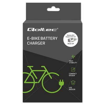 Qoltec Ładowarka do roweru elektrycznego 36V | 42V | 2A | wtyczka Bosch 3Pin + kabel zasilający