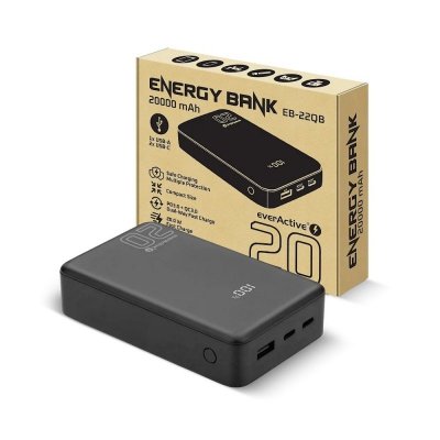 everActive Powerbank 20 000 MAH 2X USB-C 1X USB 20W QC4.0 wyświetlacz LCD