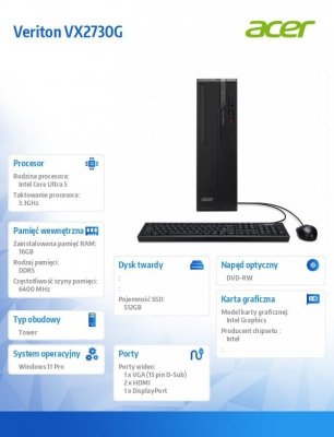 Acer Komputer Veriton VX2730G U5 225 16GB/512GB /W11PRO