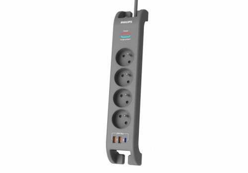 Philips Listwa antyprzepięciowa 2m, 4 gniazda, 1xUSB-C, 2xUSB-A,PD 20W / QC 18W, 2400 J ochrony przeciwprzepięciowej