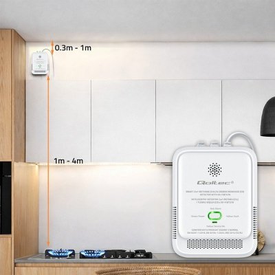 Qoltec Czujnik wycieku gazu ziemnego i tlenku węgla (czadu) | Tuya | Wi-Fi | alarm 85dB | LED