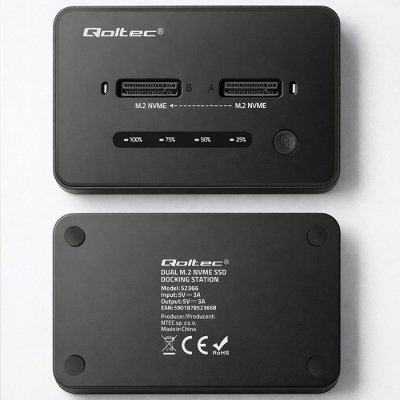 Qoltec Stacja dokujšca dysków SSD M.2 NVMe | PCIe | USB-C | 20Gb/s |    DUAL 2x8TB | klonowanie offline