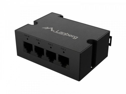 Lanberg Przełącznik Din-Fe4-At-30W 1xIn 3xOut 100MB PoE Extender Fast Ethernet Din Rail at 30W