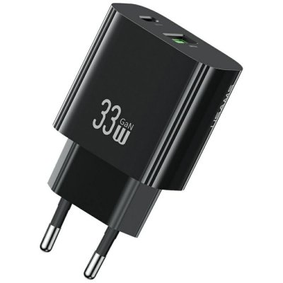 USAMS Ładowarka sieciowa T65 33W Fast Charging 1xUSB-C 1xUSB-A czarna