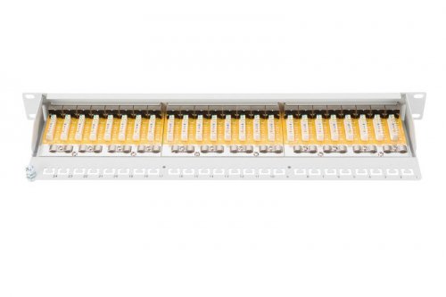 Digitus Patch panel 19 cali 24 porty, kat.6, S/FTP, 1U, wspornik kablowy, szary (kompletny)