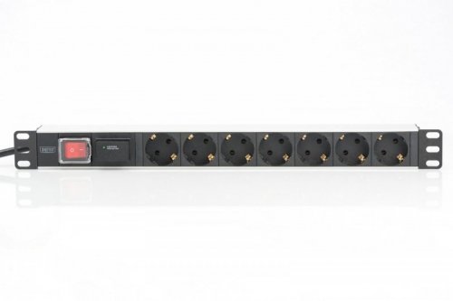Digitus Listwa zasilająca PDU 19 cali RACK 7xSchuko, 2m 1xSchuko, 16A, wł./wył., zab.przepięciowe, aluminiowa