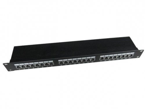 Gembird Patch Panel 24 Porty 1U 19&#039;&#039; Kat.5e ekran z funkcją organizacji  kabli czarny