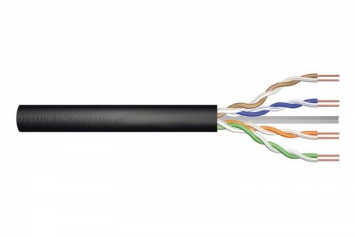 Digitus Kabel teleinformatyczny instalacyjny zewnętrzny żelowany kat.5e, U/UTP, Fca, drut, AWG24/1, PE, 305m, czarny, szpula
