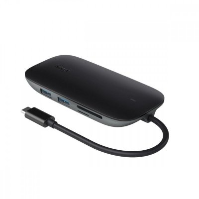 AUKEY CB-C71 aluminiowy HUB USB-C | 8w1 | RJ45 Ethernet 10/100/1000Mbps | 3xUSB 3.1 | HDMI 4k@30Hz | SD i microSD | USB-C Power 
