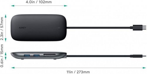 AUKEY CB-C71 aluminiowy HUB USB-C | 8w1 | RJ45 Ethernet 10/100/1000Mbps | 3xUSB 3.1 | HDMI 4k@30Hz | SD i microSD | USB-C Power 