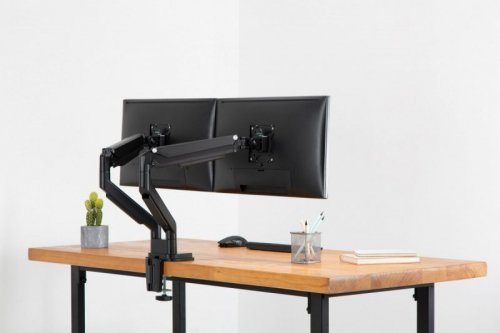 Digitus Ramię biurkowe podwójne z zaciskiem regulowane 2xLCD max. 32 cale max. 2x 9kg uchylno-obrotowe czarny
