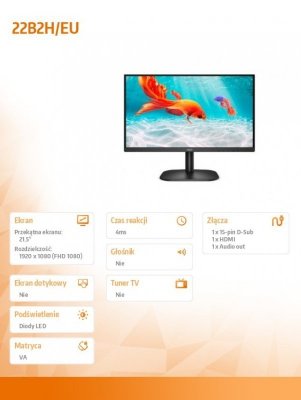  AOC Monitor komputerowy 22B2H/EU 21.5 cala VA HDMI