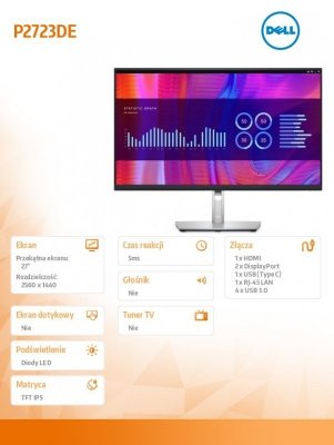 Dell Monitor P2723DE 27 IPS LED QHD (2560x1440)/16:9/HDMI/DP/USB-C/4xUSB 3.2/RJ45/3Y AES&PPG
