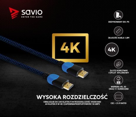 Savio Kabel HDMI 2.0 dedykowany do Playstation niebiesko-czarny 1,8m, GCL-02