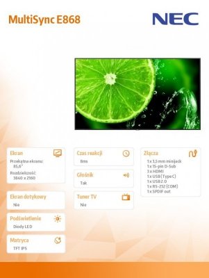 Monitor interaktywny 86 cali NEC MultiSync E868
