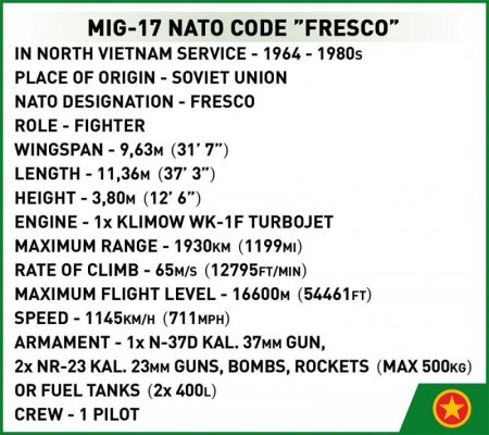 Cobi Klocki Klocki Historicall Collection Vietnam War MIG17 Nato Code Fresco