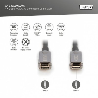 Digitus Kabel połączeniowy hybrydowy AOC USB 3.1 Typ C/USB Typ C 4K 60Hz 10m