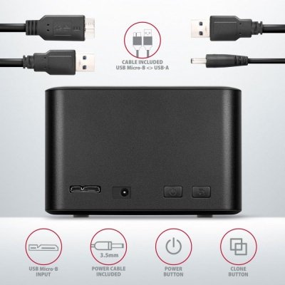 AXAGON MINI stacja dokująca ADSA-D25, USB 3.2 Gen 1 - 2x SATA 6G 2.5&quot; SSD/HDD CLONE