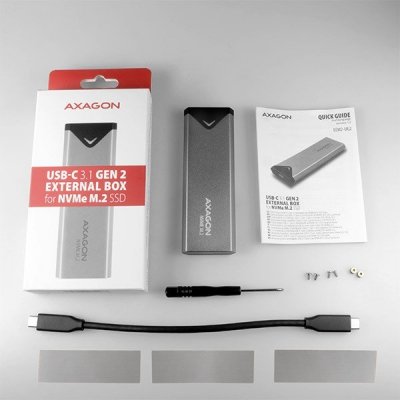 AXAGON Obudowa zewnętrzna aluminiowa EEM2-UG2, USB-C 3.2 Gen 2 - M.2 NVMe SSD, długość 42 do 80 mm