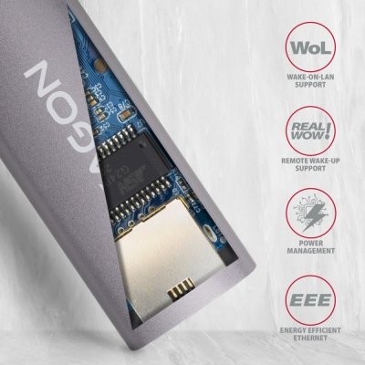 AXAGON Karta sieciowa Gigabit Ethernet adapter ADE-TR, USB-A 3.2 Gen 1, instalacja automatyczna, metal, titan grey