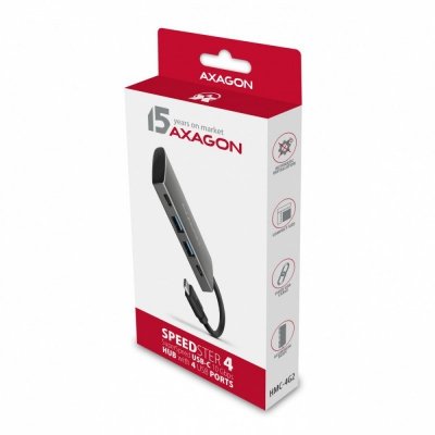 AXAGON Adapter HMC-4G2 2x USB-A + 2x USB-C, USB-C 3.2 Gen 2 10Gbps hub, 13cm USB-C kabel