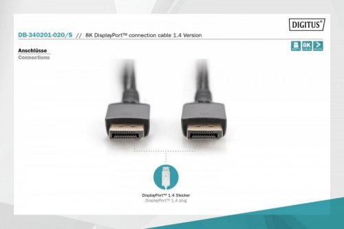 Digitus Kabel połączeniowy PREMIUM DisplayPort 8K60Hz UHD DP/DP M/M 2m Czarny