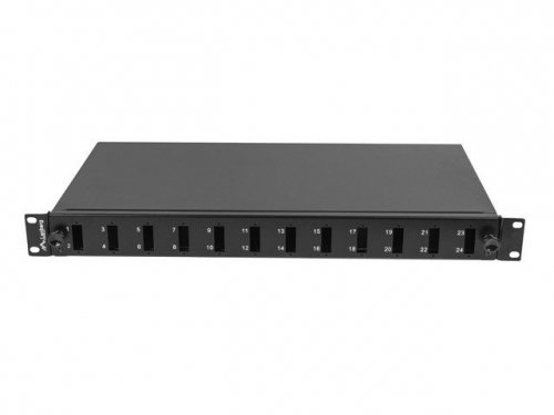 Lanberg Przełącznica światłowodowa 12XSC duplex/12XLC QUAD rack 19 1U czarna + akcesoria