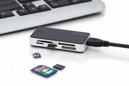 Digitus Czytnik kart 5-portowy USB 3.0 SuperSpeed, All-in-one, Czarno-srebrny