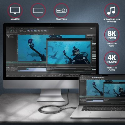 AXAGON BUCM432-CM10AB Kabel USB-C  USB-C, USB4 Gen 3x2 1m, PD 100W, 8K HD, ALU, oplot Czarny