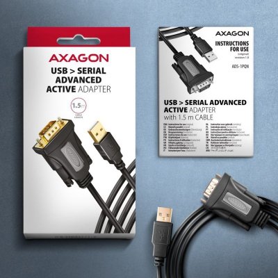 AXAGON ADS-1PQN Adapter USB 2.0 &gt; RS-232 Port szeregowy, 1,5m kabel, chip FTDI