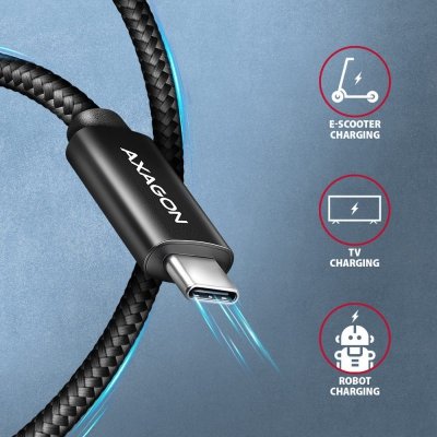 AXAGON BUCM2-CM20AB Kabel USB-C - USB-C, 2.0m 5A charging, ALU, 240W PD, oplot, USB2.0