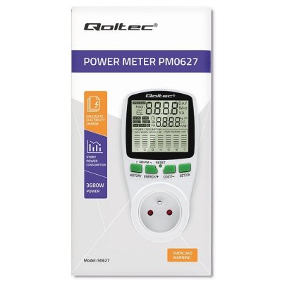 Qoltec Watomierz Licznik zużycia energii PM0627 z historią pomiaru |     3680W | 16A | LCD