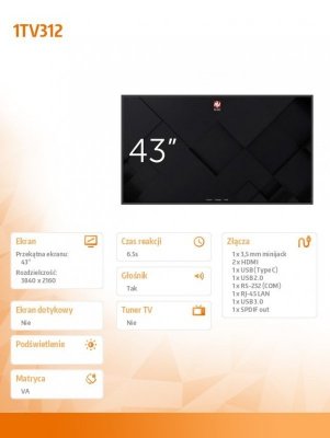 Avtek Monitor informacyjny Digital Signage DS 43'- 18/7 2x10W Android 11.0