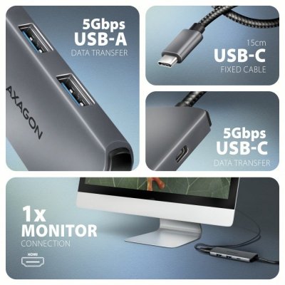 AXAGON Hub HMC-5H8K 2x USB-A, 1x USB-C, 8K HDMI, USB 3.2 Gen 1 hub, PD 100W, 15cm USB-C kabel