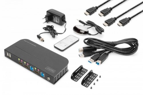 Digitus Przełącznik KVM 2 portowy, 2x HDMI IN, 1x HDMI OUT, 2x USB A, 1x Audio, 4K x 2K 60Hz, IN&OUT