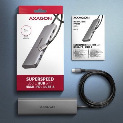 AXAGON Hub HMC-5H USB-C 3.2 Gen 1 hub, 3x USB-A, 4K HDMI, PD 100W, 100cm USB-C kabel