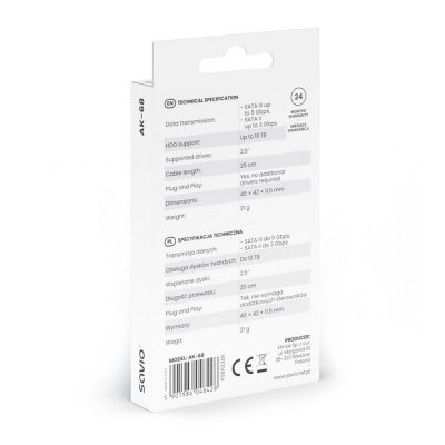 Savio Adapter USB-C 3.1 Gen 1 (M) - SATA (F) do dysków 2.5 cala , AK-68