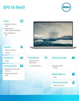 Notebook DELL XPS 14 9440/Ultra 7 155H/16GB/512GB SSD/14.5 FHD