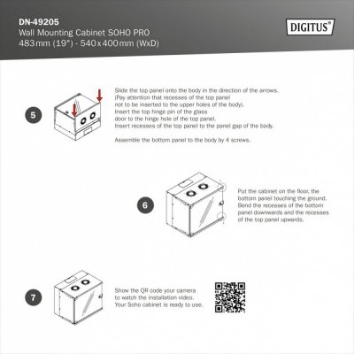 Digitus Szafa sieciowa wisząca 19 cali 9U, SOHO PRO 460 x 540 x 400 mm, nośność 60kg, drzwi szyba, niezłożona, Czarna