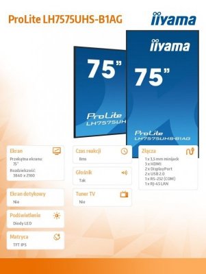 IIYAMA Monitor 75 cali LH7575UHS-B1AG, 24/7,