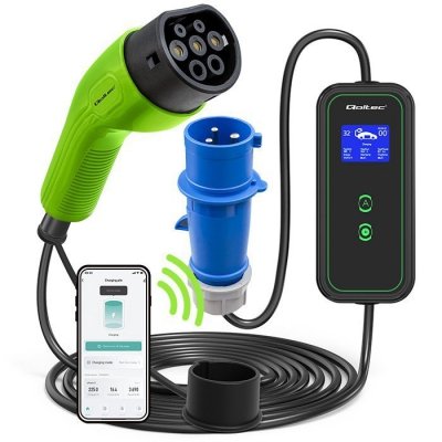 Qoltec Mobilna ładowarka do samochodu elektrycznego EV z regulacją 2w1  Typ2 | 7kW | 230V | CEE 3 PIN | WiFi | LCD | Przenosna | Wallbox | 5m