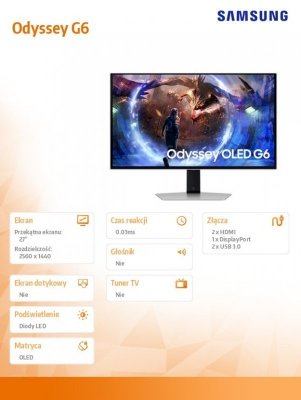 Samsung Monitor komputerowy gamingowy Odyssey G6 27 cali LS27DG600SUXEN