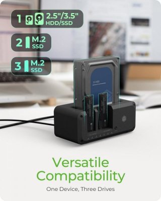 IcyBox Stacja dokująca IB-2924MSCL-C31 Docking & CloneStation                    1x 2,5 cali/3,5 cali do 1x M.2 NVMe & M.2 NVMe do M.2 NVMe