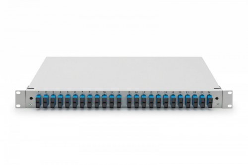 Digitus Przełącznica światłowodowa/panel krosowy z wyposażeniem 19 cali 1U, 24x SC duplex, OS2, pigtaile, adaptery, tacki, wysuwany, Szary